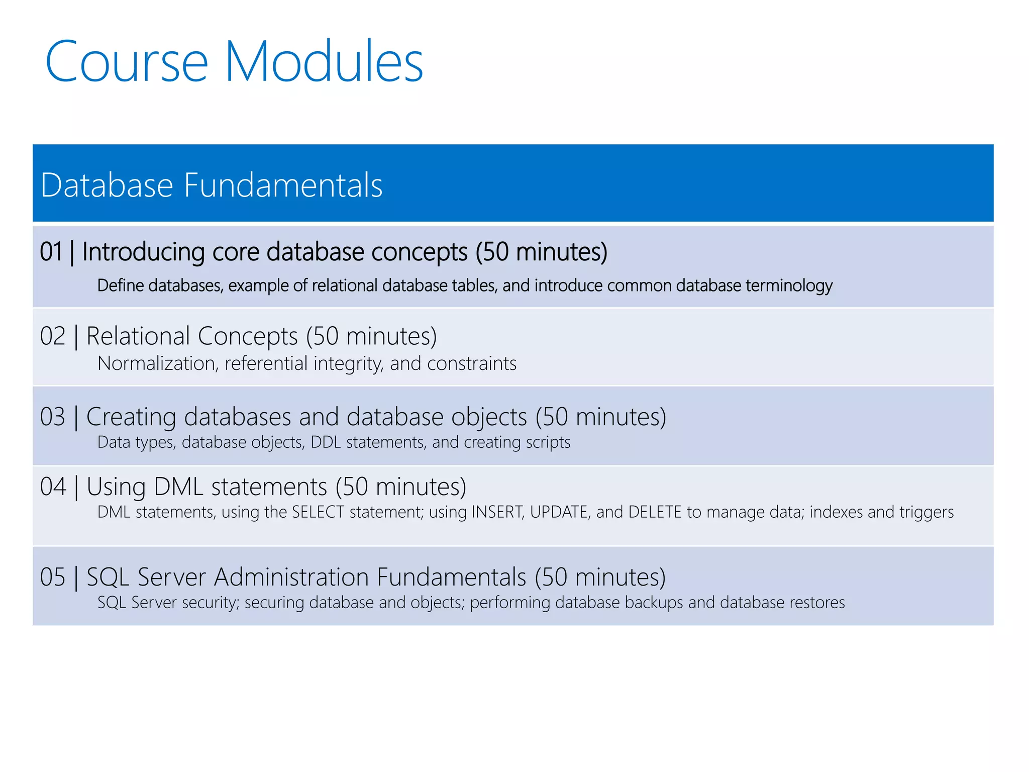 Module 1 Introducing Core Database Concepts Pptx Module 1 Introducing Core Database Concepts Pptx