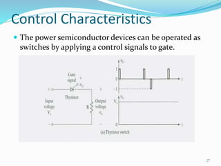 Control Characteristics
 The power semiconductor devices can be operated as
switches by applying a control signals to gate.
27
 