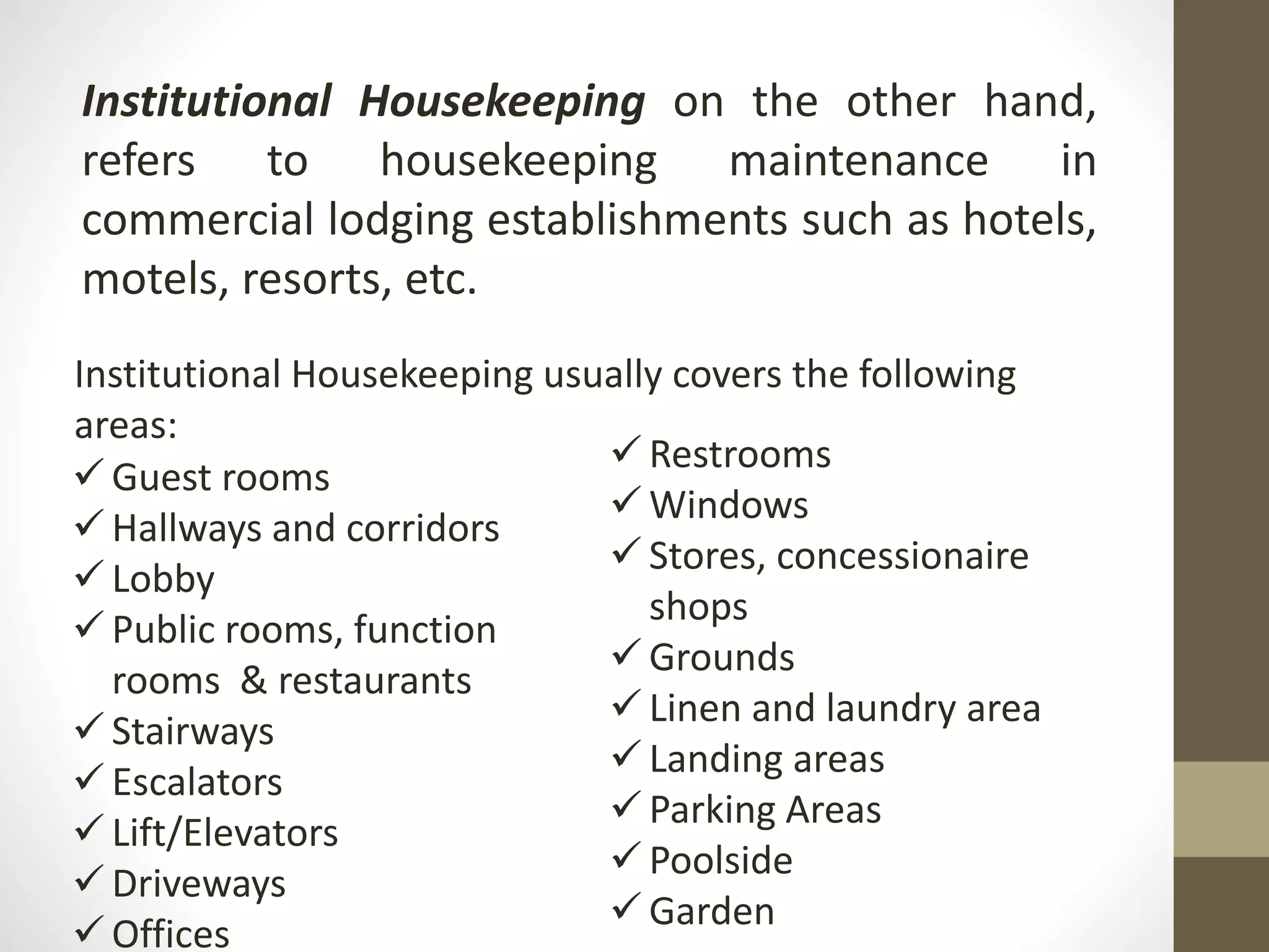 Module 1 introduction to houskeeping operations | PPTX