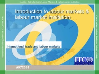 Module 1_Introduction to Labour Markets & Labour market institution
International
Training
Centre
of
ILO,
Turin,
Italy.
Course
on
International
Trade
and
Labour
Markets
Introduction to labour markets &
Introduction to labour markets &
labour market institution
labour market institution
 