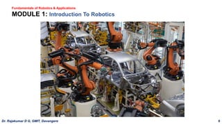 Fundamentals of Robotics & Applications
MODULE 1: Introduction To Robotics
Dr. Rajakumar D G, GMIT, Davangere 6
 