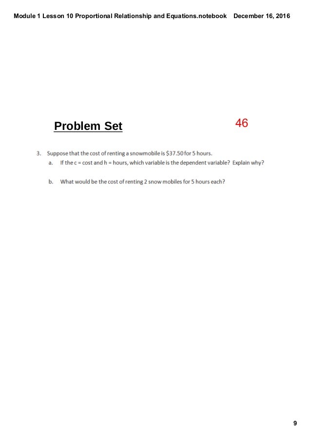 Module 1 lesson 10 proportional relationship and equations