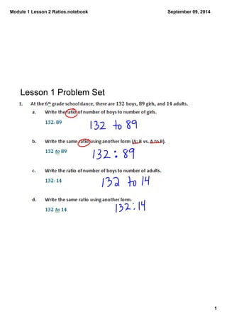 Module 1 Lesson 2 Ratios.notebook 
1 
September 09, 2014 
Lesson 1 Problem Set 
 