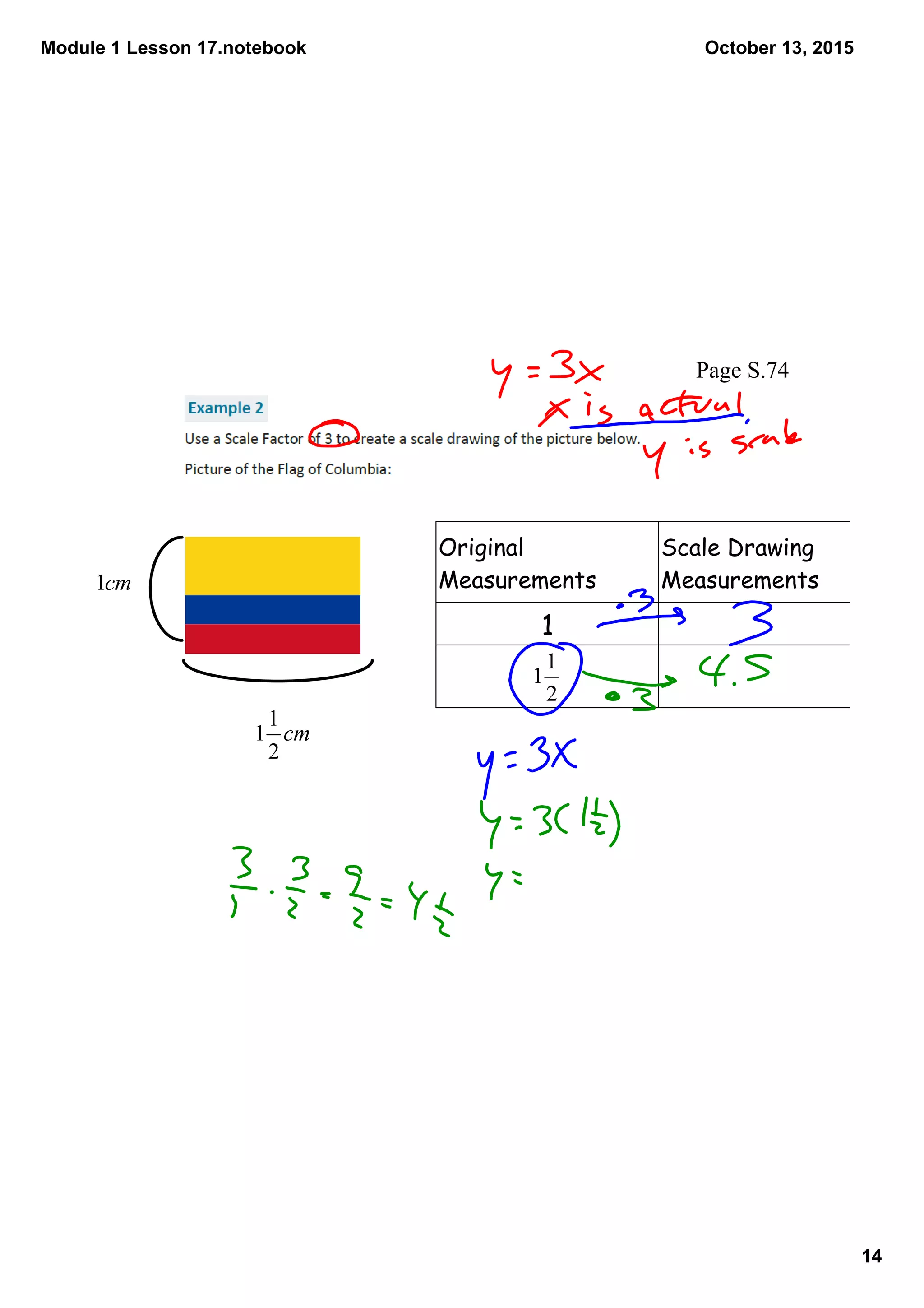 Module 1 Lesson 17.notebook
14
October 13, 2015
Page S.74
Original
Measurements
Scale Drawing
Measurements
1
 