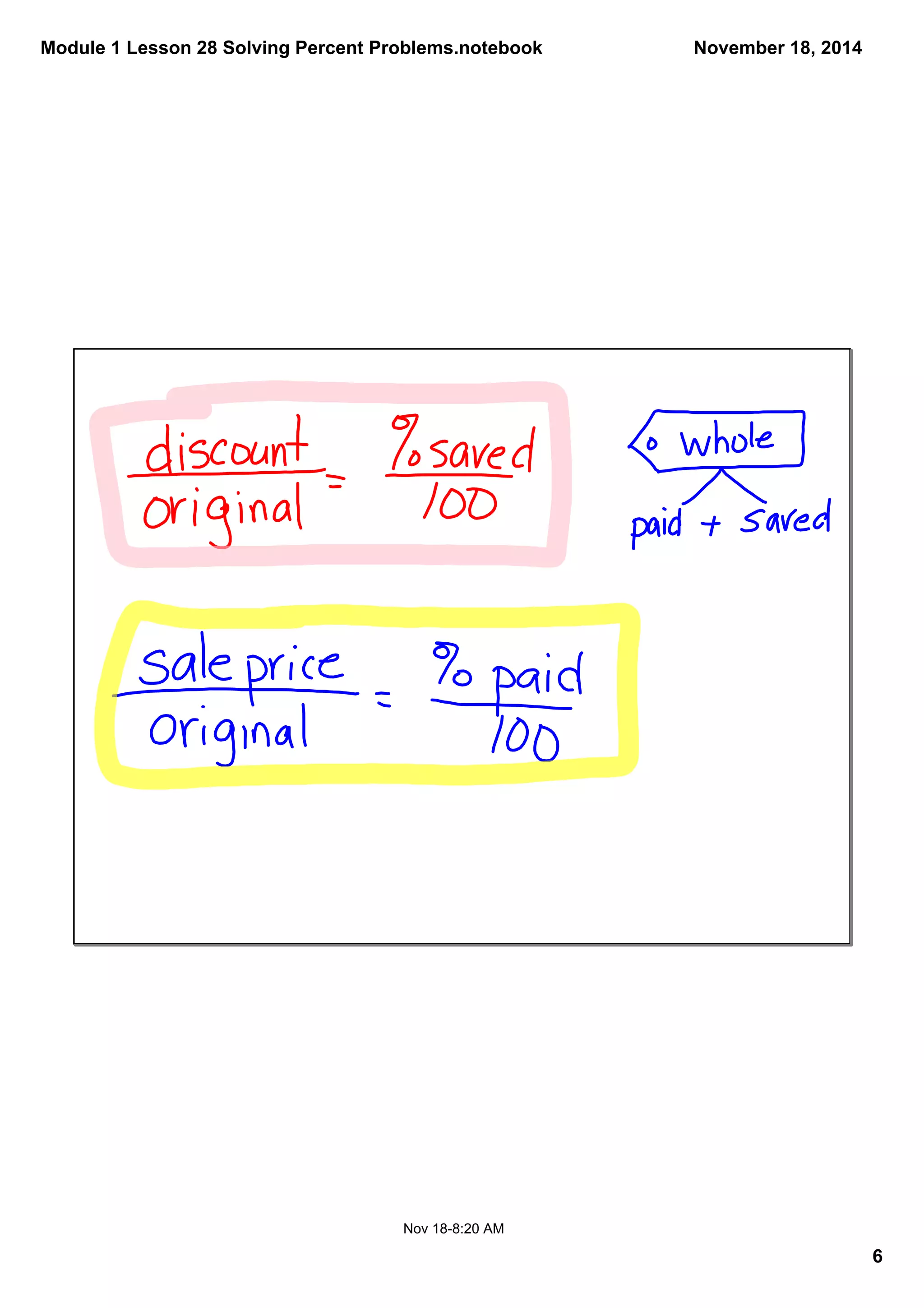 Module 1 Lesson 28 Solving Percent Problems.notebook 
6 
November 18, 2014 
Nov 18­8: 
20 AM 
 