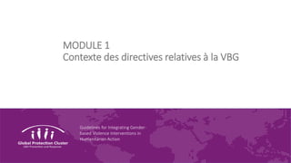 Guidelines for Integrating Gender-
based Violence Interventions in
Humanitarian Action
MODULE 1
Contexte des directives relatives à la VBG
 