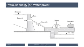 Hydraulic energy (or) Water power
07-07-2025 EET 435 Renewable Energy Systems 20
 
