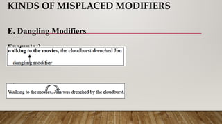 KINDS OF MISPLACED MODIFIERS
E. Dangling Modifiers
Example 3
Corrected:
 