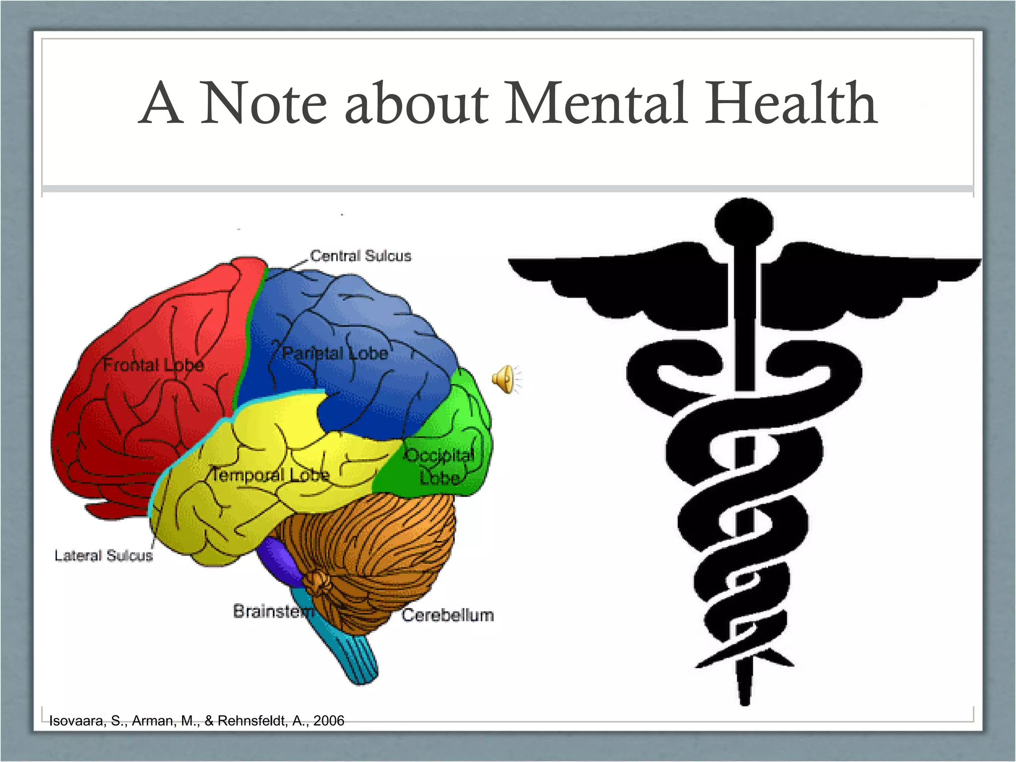 A Note about Mental Health Isovaara, S., Arman, M., & Rehnsfeldt, A., 2006 