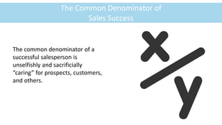©McGraw-Hill Education
1-20
The Common Denominator of
Sales Success
The common denominator of a
successful salesperson is
unselfishly and sacrificially
“caring” for prospects, customers,
and others.
©monkev business images/Getty Images
 