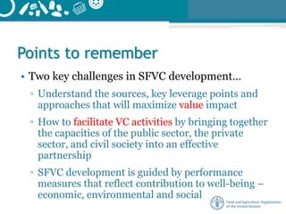 Points to remember
• Two key challenges in SFVC development…
▫ Understand the sources, key leverage points and
approaches ...