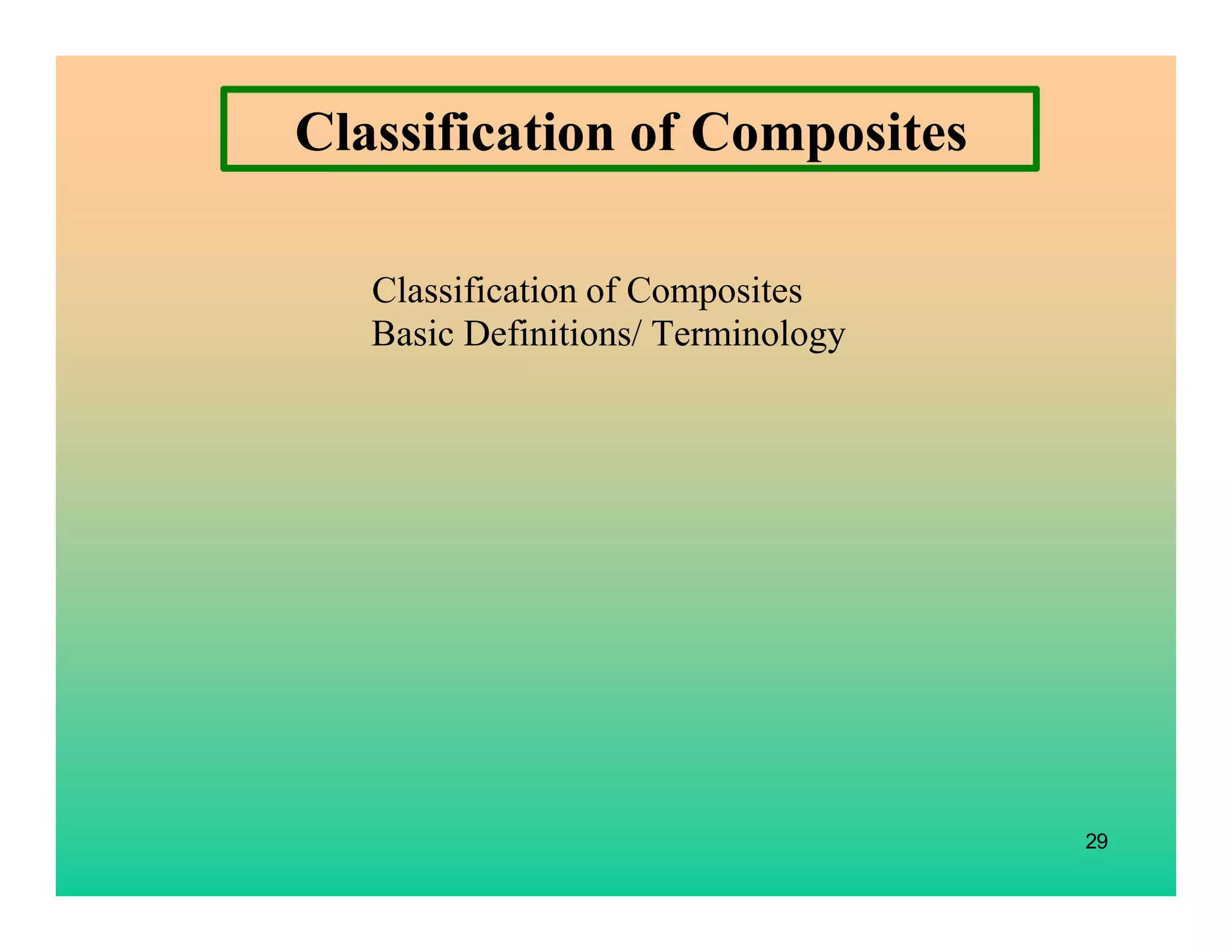 29
Classification of Composites
Classification of Composites
Basic Definitions/ Terminology
 