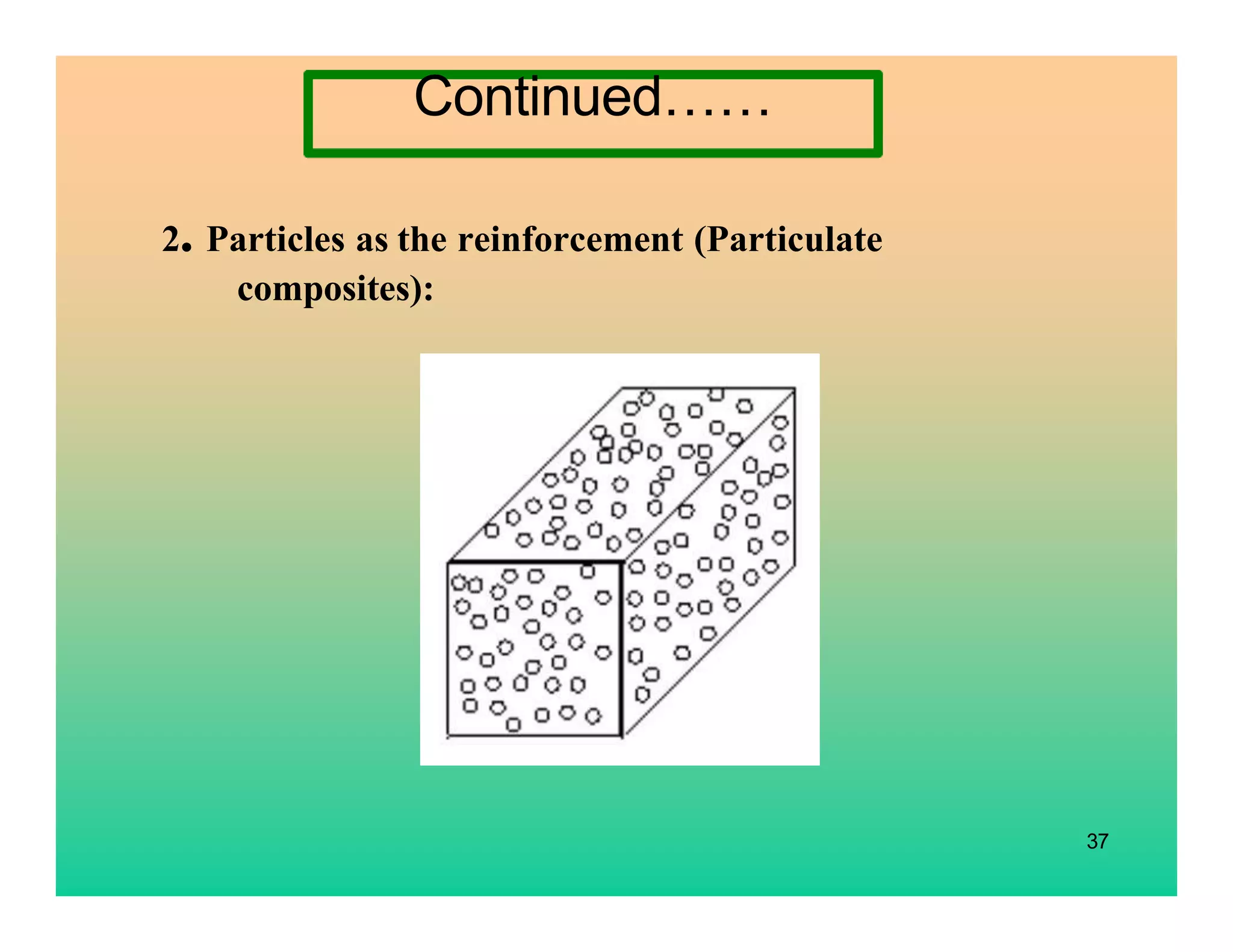 37
2. Particles as the reinforcement (Particulate
composites):
Continued……
 