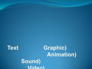 Text            Graphic)
                 Animation)
       Sound)
 