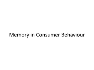 Memory in Consumer Behaviour
 