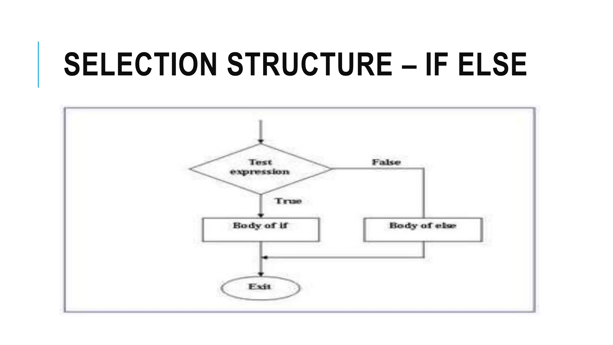 SELECTION STRUCTURE – IF ELSE
 