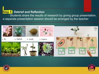 Step 5 : Debrief and Reflection
- Students share the results of research by giving group presentation,
a separate presentation session should be arranged by the teacher:
 