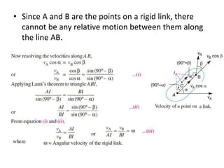 • Since A and B are the points on a rigid link, there
cannot be any relative motion between them along
the line AB.
 