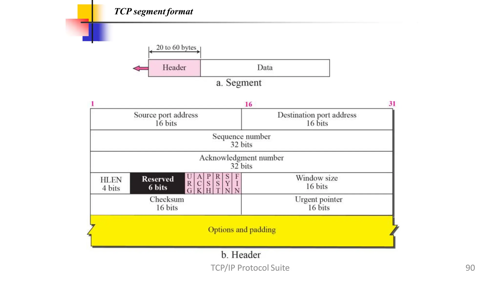 TCP segment format
90
TCP/IP Protocol Suite
 