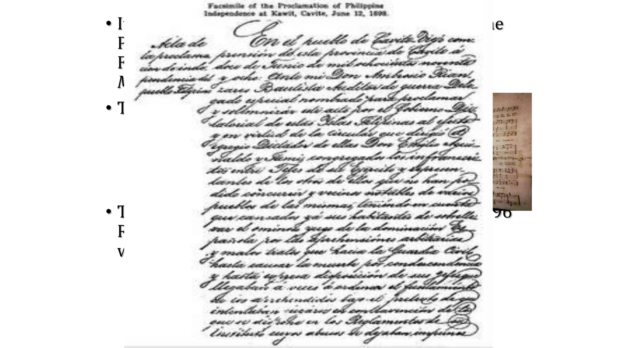 • It’s declaration was accompanied by playing of the
Philippine national anthem composed by Julian
Felipe through the band, “San Francisco de
Malabon”
• The declaration was
signed by 97 Filipinos
and an American
official, Col. M.L. Johnson
• The text of declaration reminisced the start of 1896
Revolution in Caloocan and the eight provinces
who joined the Katipunan
 