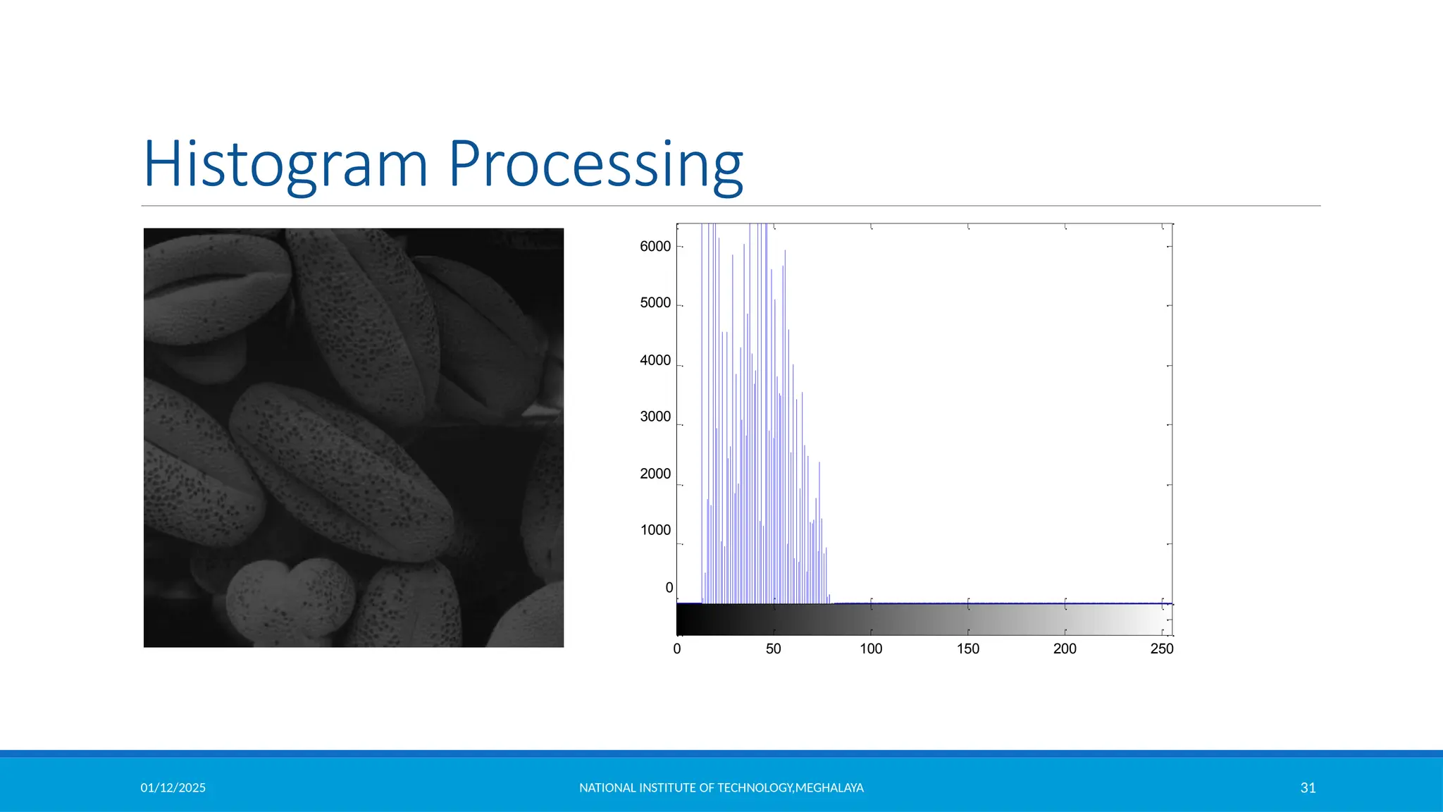 01/12/2025 NATIONAL INSTITUTE OF TECHNOLOGY,MEGHALAYA 31
Histogram Processing
6000
5000
4000
3000
2000
1000
0
0 50 100 150 200 250
 