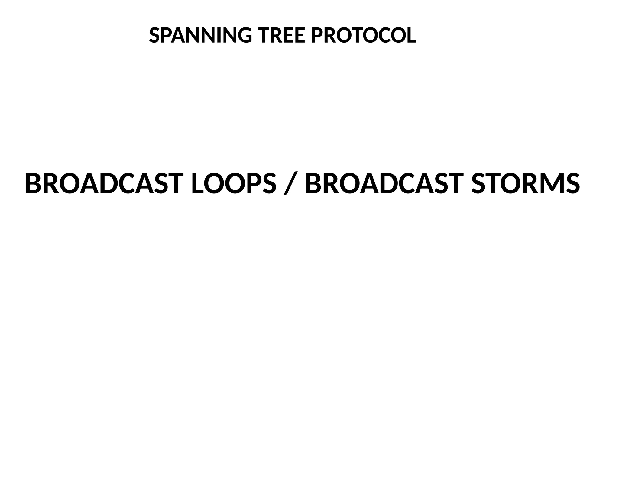 SPANNING TREE PROTOCOL
BROADCAST LOOPS / BROADCAST STORMS
 