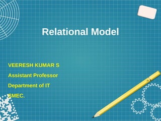 Relational Model
VEERESH KUMAR S
Assistant Professor
Department of IT
SMEC.
 