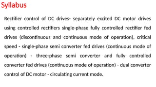 DC Drvives and Motor Control USing Controlled Recftifiers | PPTX