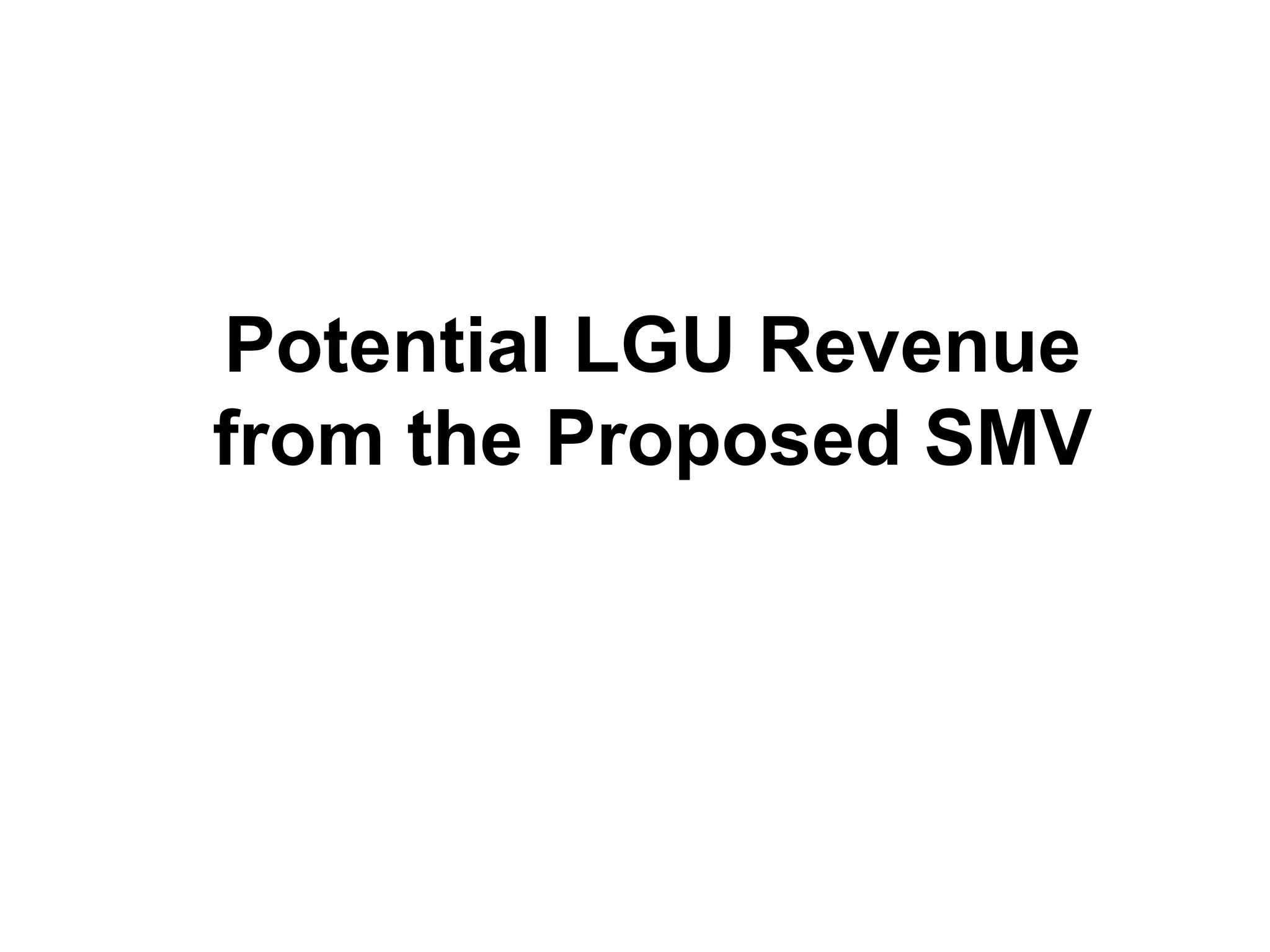 Potential LGU Revenue
from the Proposed SMV
 