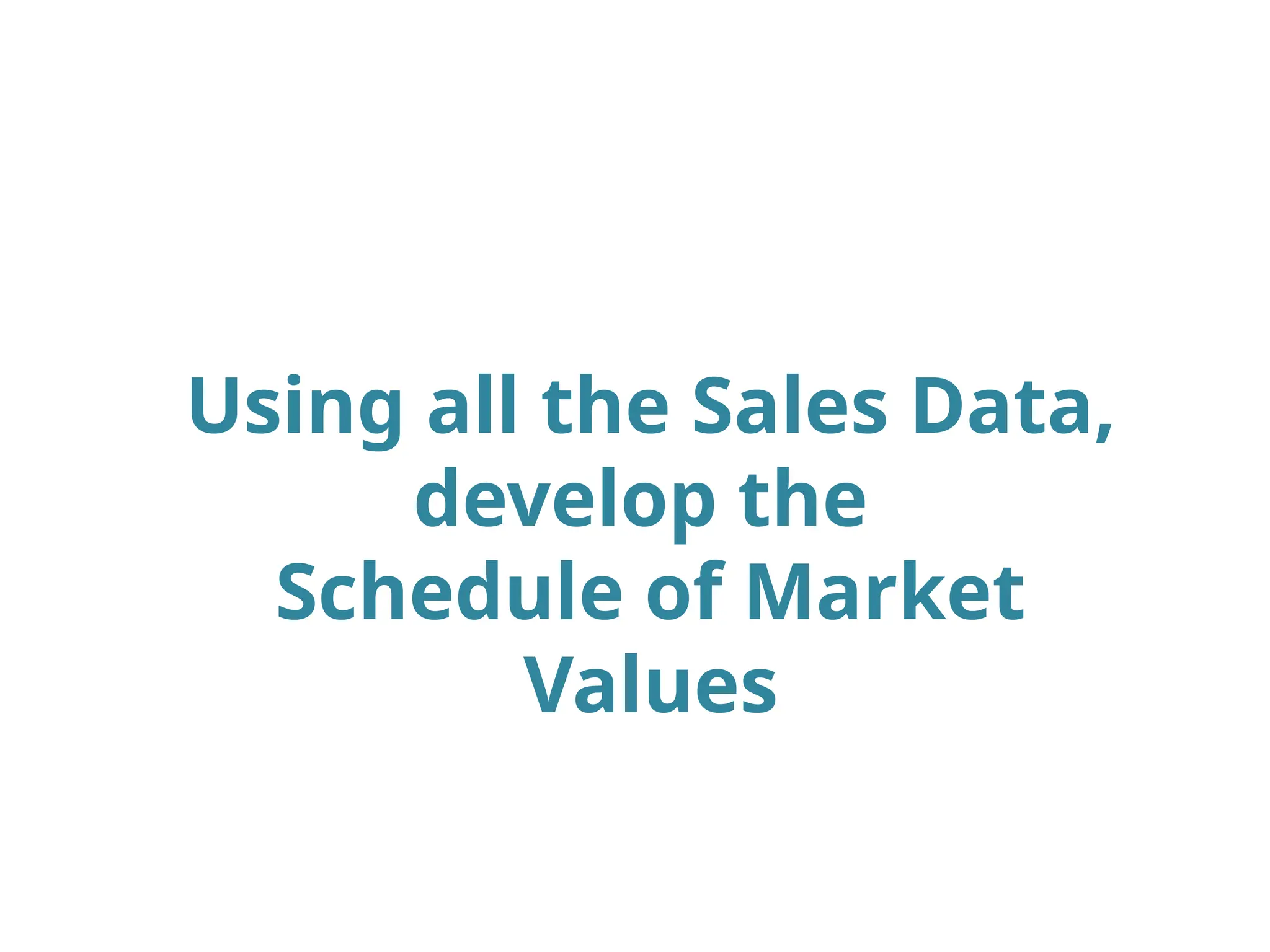 Using all the Sales Data,
develop the
Schedule of Market
Values
 