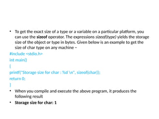 details of standard data types with their storage sizes and value ...