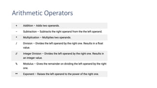 Arithmetic Operators
 