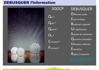 DEBUSQUER l’information
                     3QOCP      DEBUSQUER
                                Différents outils
      ...