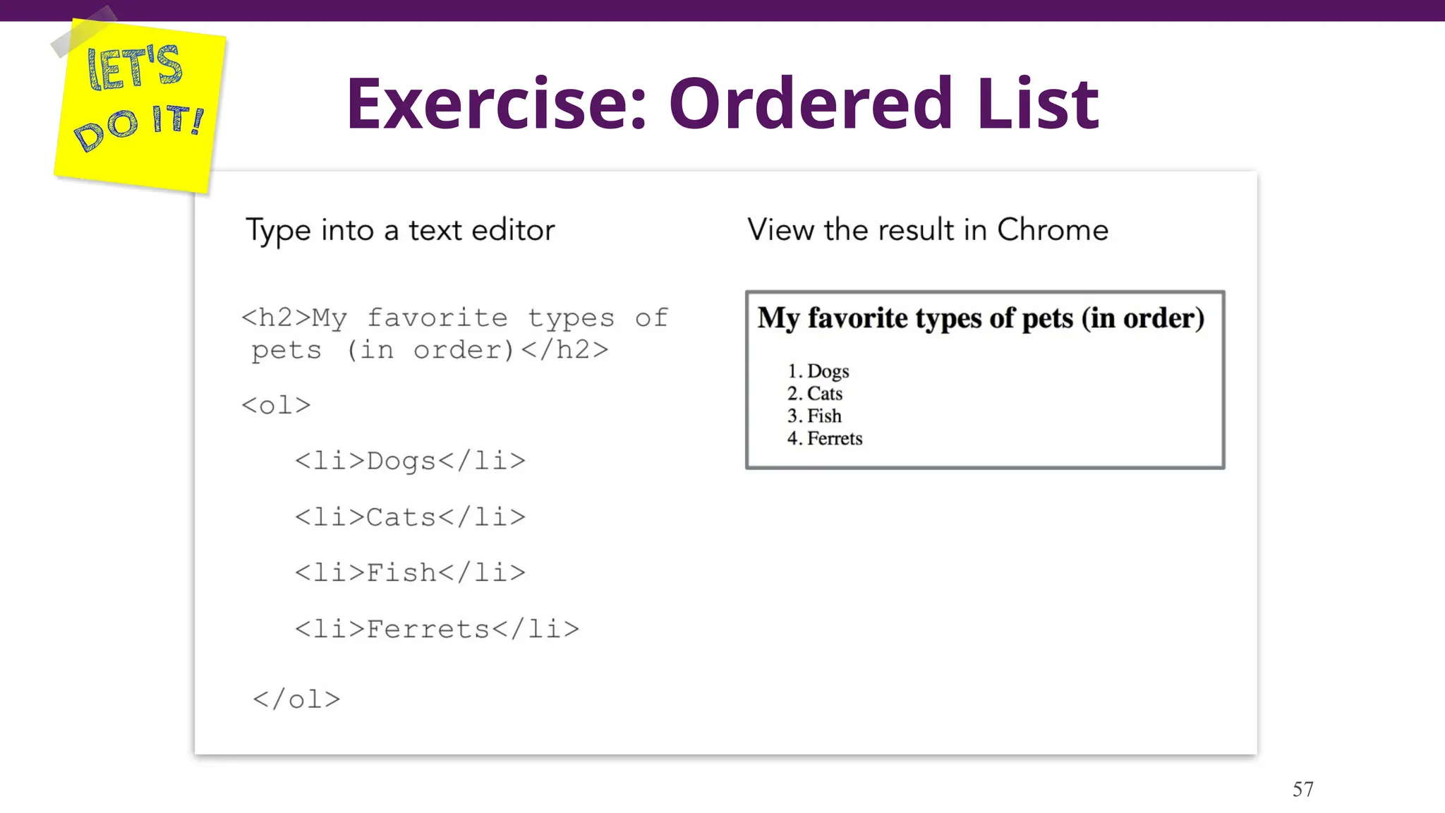 Exercise: Ordered List
57
 