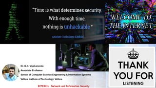 Dr. G.N. Vivekananda
Associate Professor
School of Computer Science Engineering & Information Systems
Vellore Institute of Technology, Vellore
BITE401L Network and Information Security
 