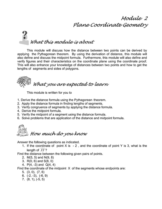 Module 2 plane coordinate geometry | PDF