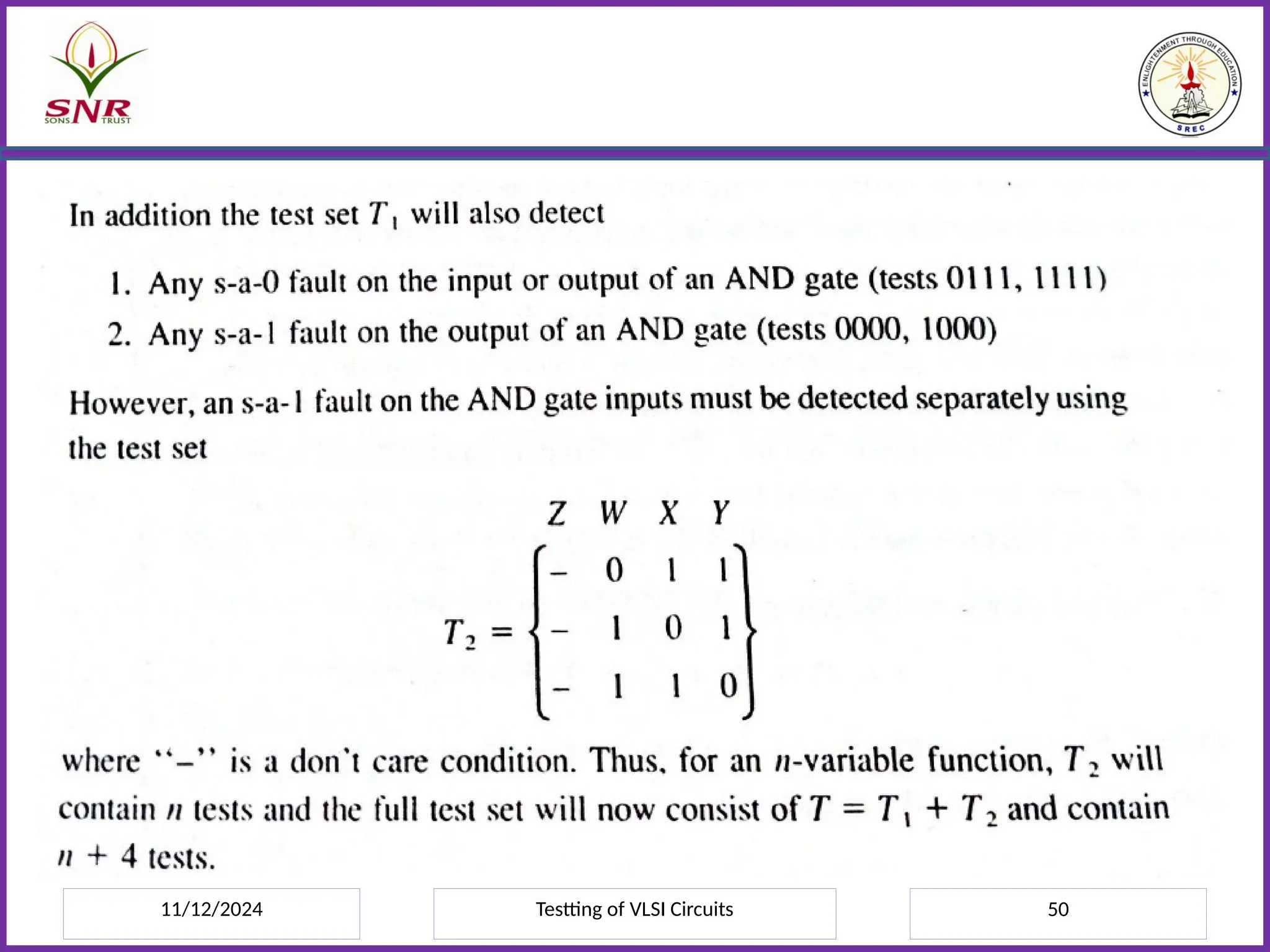 11/12/2024 Testting of VLSI Circuits 50
 