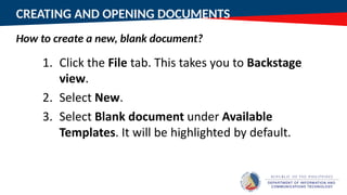 CREATING AND OPENING DOCUMENTS
How to create a new, blank document?
 