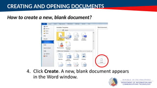 CREATING AND OPENING DOCUMENTS
How to create a new, blank document?
 
