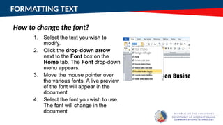 FORMATTING TEXT
How to change the font?
 