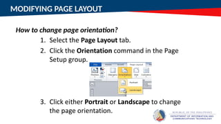 MODIFYING PAGE LAYOUT
How to change page orientation?
 