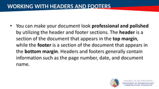 WORKING WITH HEADERS AND FOOTERS
 