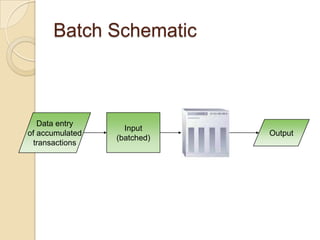 Batch Schematic
Data entry
of accumulated
transactions
Input
(batched)
Output
 
