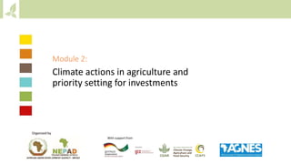 Module 2:
Climate actions in agriculture and
priority setting for investments
Organized by
With support from
 