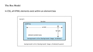 The Box Model
In CSS, all HTML elements exist within an element box
 