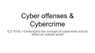 Cyber offenses &
Cybercrime
ILO 7016.1-Understand the concept of cybercrime and its
effect on outside world
 