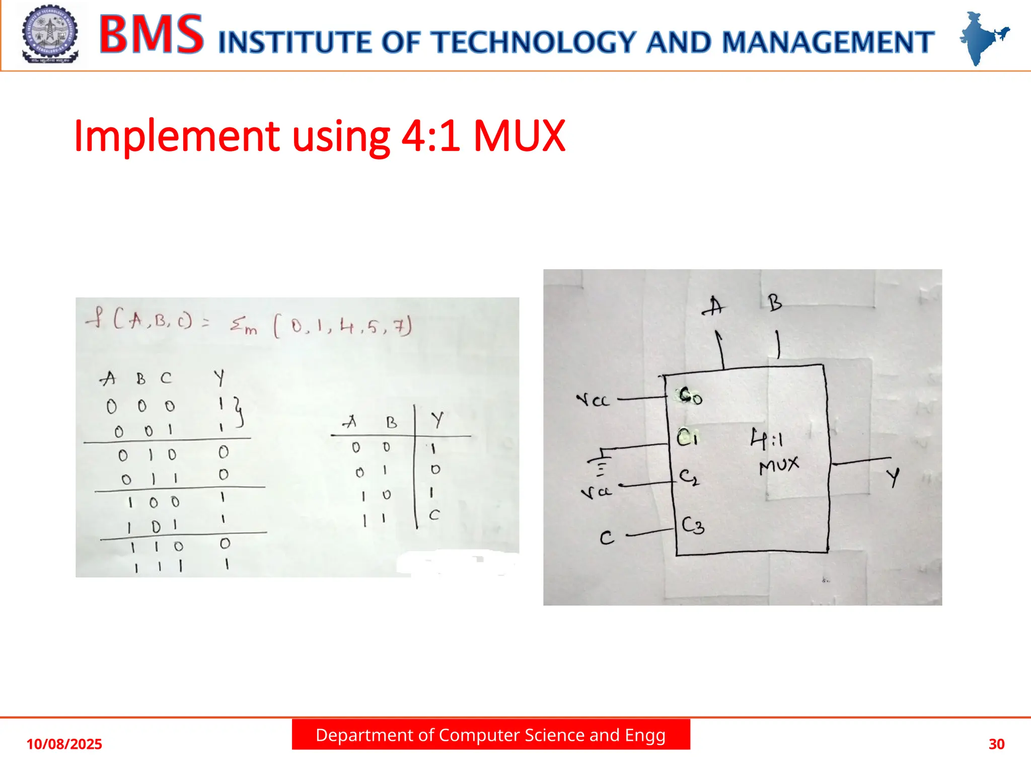 Department of Computer Science and Engg
Implement using 4:1 MUX
10/08/2025 30
 