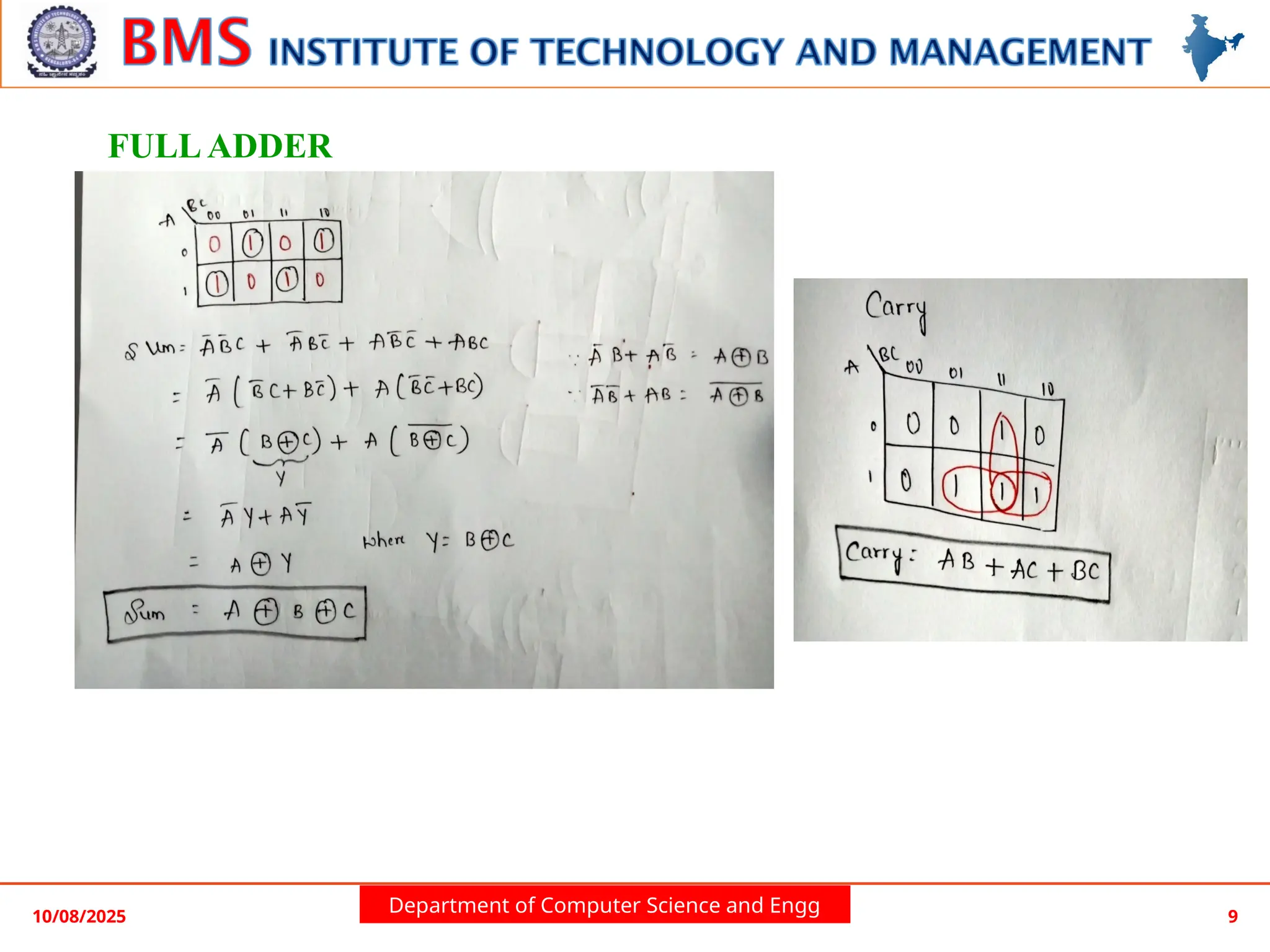 Department of Computer Science and Engg
10/08/2025 9
FULL ADDER
 