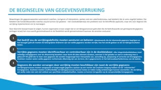 DE BEGINSELEN VAN GEGEVENSVERRIJKING
Bewerkingen die gegevenswaarden automatisch matchen, corrigeren of interpoleren, werken met een zekerheidsniveau, wat betekent dat ze soms ongelijk hebben. Dat
betekent dat honderdduizenden matches onjuist kunnen zijn geweest - niet noodzakelijkerwijs een probleem voor de betreffende applicatie, maar iets voor degenen die
verrijking implementeren om te overwegen.
Door deze drie basisprincipes te volgen, kunnen organisaties ervoor zorgen dat ze verrijkingsprocessen gebruiken die de bedrijfswaarde van geïntegreerde gegevens
verhogen terwijl het risico wordt geminimaliseerd en de flexibiliteit wordt gemaximaliseerd wanneer de vereisten evolueren
Het bedrijf zou de verrijkingsdefinitie moeten aansturen en beheren: datastewards die de inkomende gegevens begrijpen en
het beoogde gebruik moeten de belangrijkste drijfveren zijn van welke gegevens worden verrijkt, hoe het wordt gedaan en de verrijkingsresultaten
testen.
Verrijkte gegevens moeten identificeerbaar en controleerbaar zijn in de doeldatabase: elke integratiedoeldatabase moet
volledige metagegevens over de afstamming bevatten: waar komt dit data-element vandaan, wanneer is het geladen en wat er onderweg mee is
gebeurd? Dit geldt des te meer voor gegevens die worden toegevoegd door interpolatie van, aanvulling op, aanpassing of correctie van brongegevens.
Analisten moeten weten welke gegevens rechtstreeks afkomstig zijn van de bron, die is gegenereerd, en het betrouwbaarheidsniveau van de laatste.
Gegevens die worden vervangen door verrijking moeten beschikbaar zijn naast de verrijkte gegevens:
verrijkingsprocessen moeten aangepaste of toegevoegde gegevens opslaan op een manier dat analisten toegang hebben tot de "onbewerkte"
brongegevens. Analisten moeten onafhankelijke verrijkingsprocessen kunnen testen en indien nodig verbeteringen kunnen voorstellen. Als verrijking
om welke reden dan ook niet voldoet aan specifieke analysebehoeften, moeten ze kunnen terugvallen op de oorspronkelijke brongegevens.
1
3
2
Smart Data Smart Region | www.smartdata.how
 