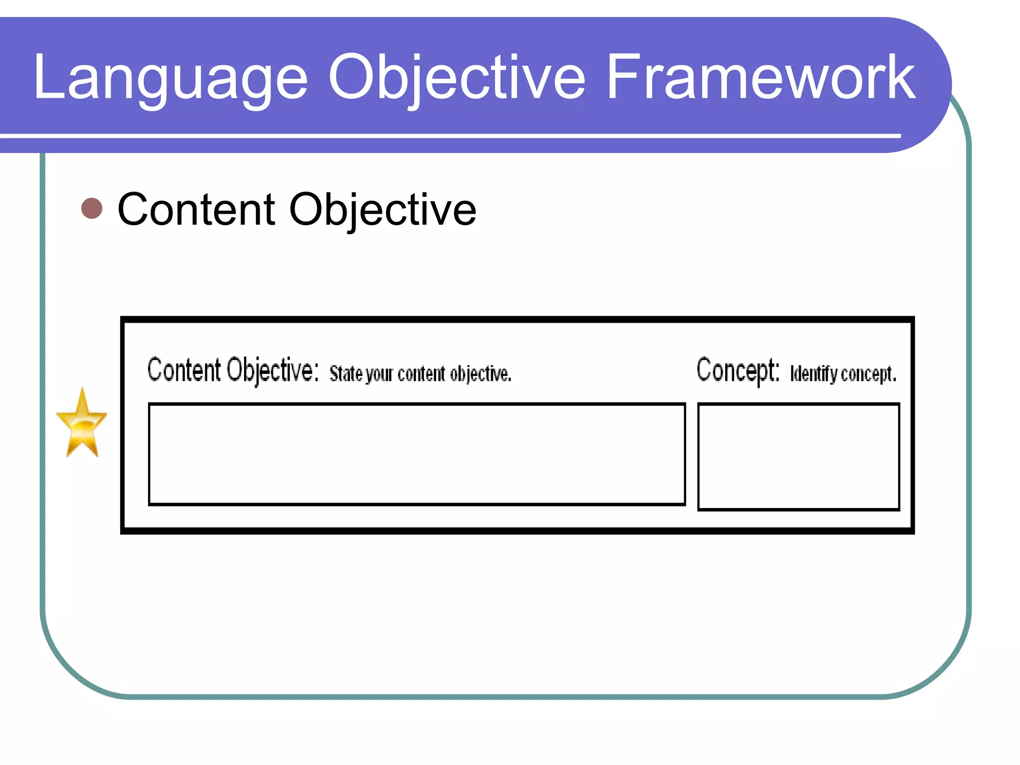 Content Objective Language Objective Framework 